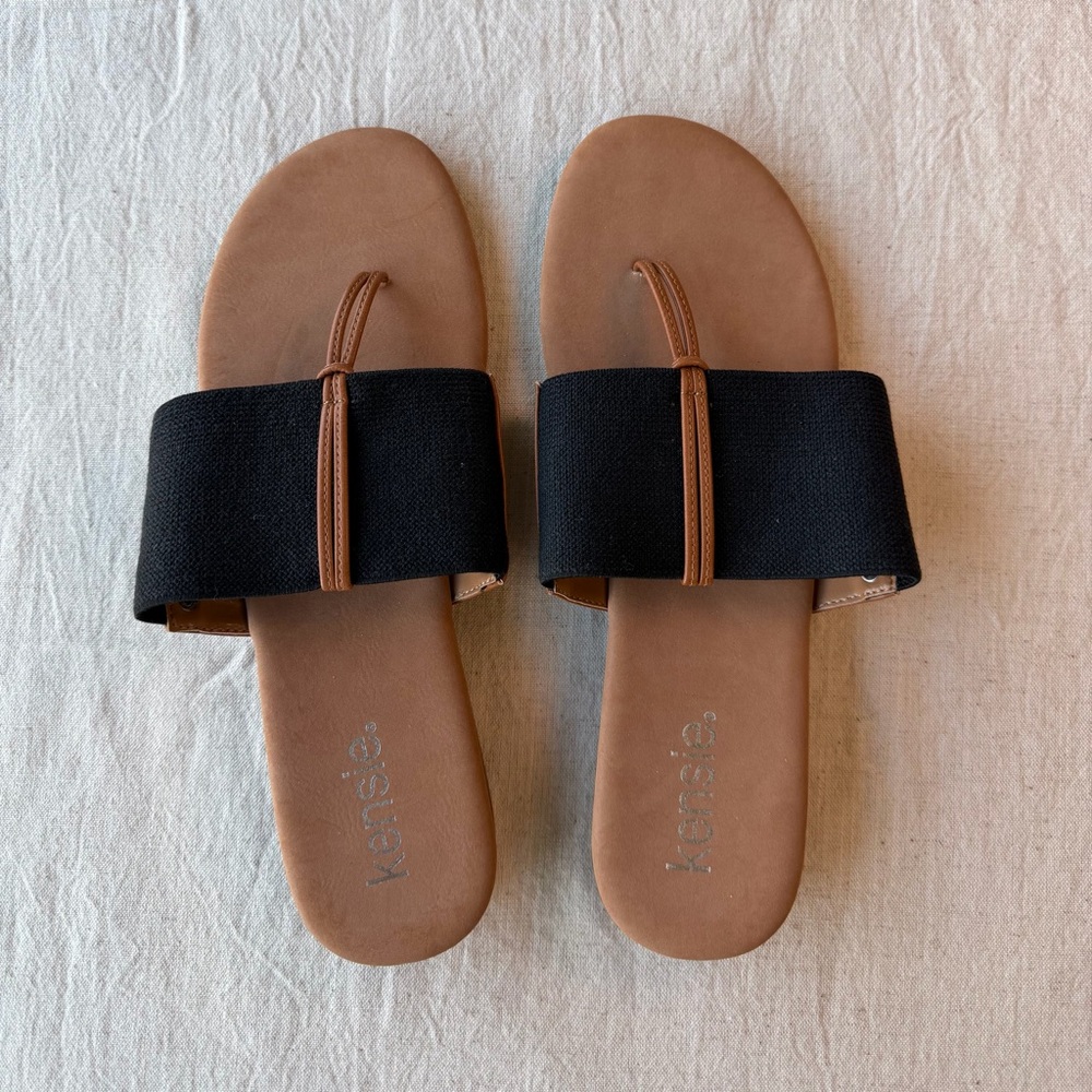 Kenzie Black and Brown Wide-Band Slide Sandals size 8 - Picture 3 of 9